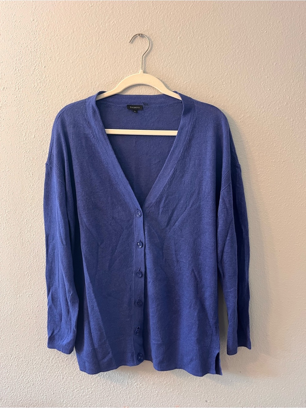Talbots 100% Linen Blue V-Neck Summer Sweater Cardigan